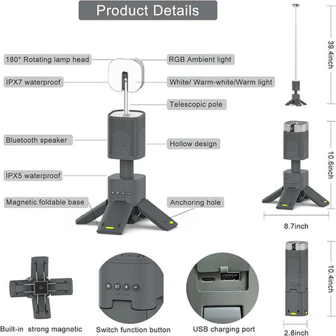 Telescopic Camping Light with Speaker